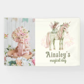 Betoverde Eenhoorn en Fairy Custom Photo Verjaarda Spandoek (Horizontaal)