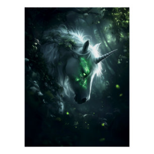 Betoverde Eenhoorn in een Mystiek Bos Fantasy Art Perfect Poster