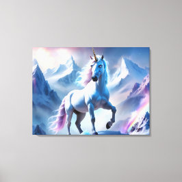 Betoverde Eenhoorn in een Snowy Fantasy Poster Canvas Afdruk
