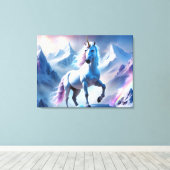 Betoverde Eenhoorn in een Snowy Fantasy Poster Canvas Afdruk (Insitu (Houten vloer))