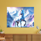 Betoverde Eenhoorn in een Snowy Fantasy Poster Canvas Afdruk (Insitu (Woonkamer))
