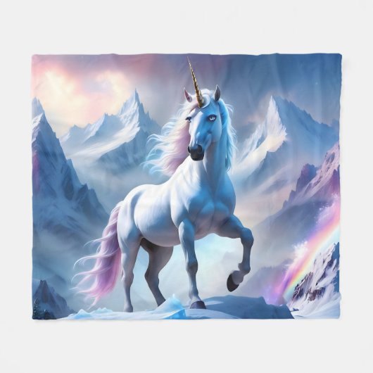 Betoverde Eenhoorn in een Snowy Fantasy Poster Fleece Deken (Voorkant (Horizontaal))