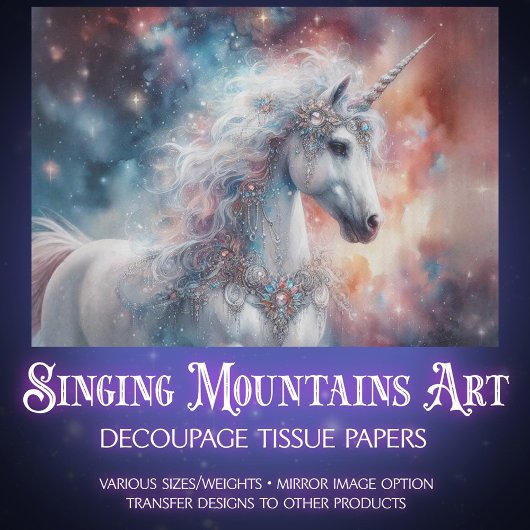 Betoverde Eenhoorn Onder de Sterren Decoupage Tissuepapier