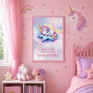Betoverde Eenhoorn Roze Paarse Meisje Verjaardag P Poster