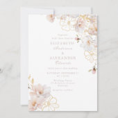 Betoverde Elegantie Blush & Gold Wildflower bruilo Kaart (Voorkant)