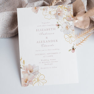 Betoverde Elegantie Blush & Gold Wildflower bruilo Kaart