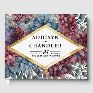 Betoverde Elegantie Jewel-Toned Bloemen Huwelijk Gastenboek