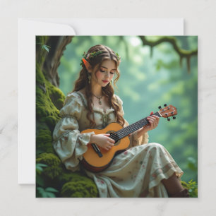 Betoverde Elfenfee die Ukulele Speelt Kaart