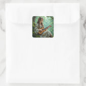 Betoverde Elfenfee die Ukulele Speelt Vierkante Sticker (Tas)