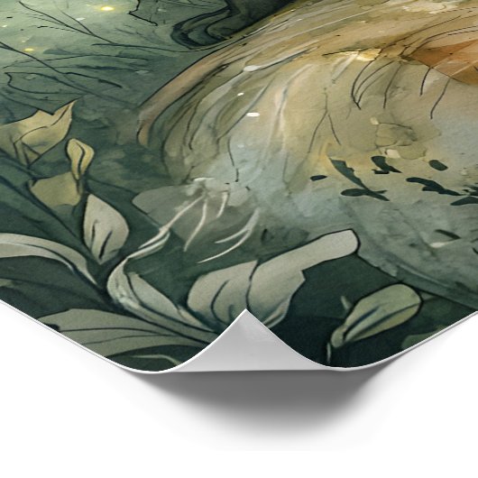 Betoverde Emerald Forest Fox Kind Fantasy Art Poster (Hoek)