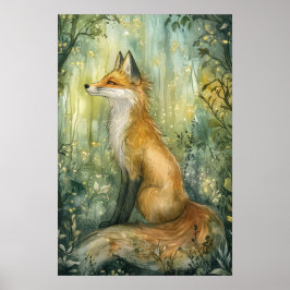Betoverde Emerald Forest Fox Kind Fantasy Art Poster