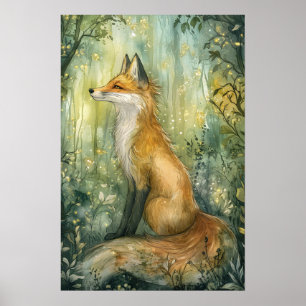 Betoverde Emerald Forest Fox Kind Fantasy Art Poster