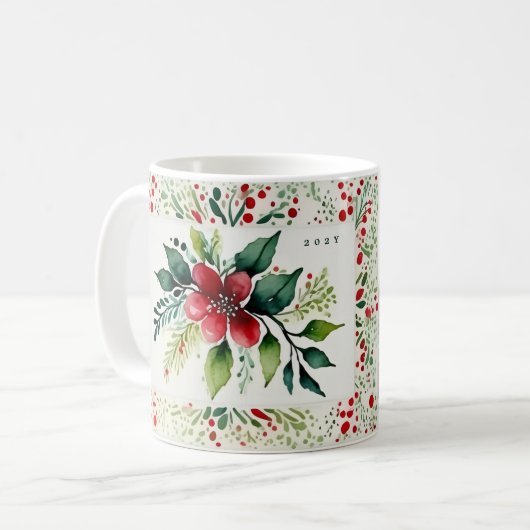Betoverde Evergreen Elegance Kerstmis Koffiemok (Voorkant links)