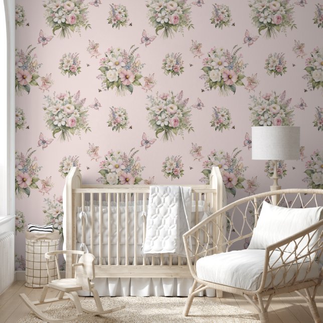 Betoverde Fairy Bee Bloem Boeket Roze Behang (Kinderen)
