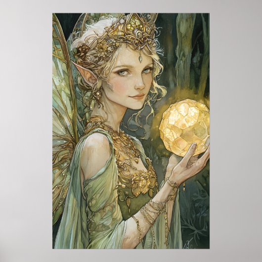 Betoverde Fairy Crystal Ball Fantasy Wall Art Poster (Voorkant)