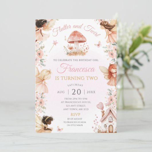 Betoverde Fairy Garden Verjaardagsfeest Nodig Magi Kaart (Staand voorkant)