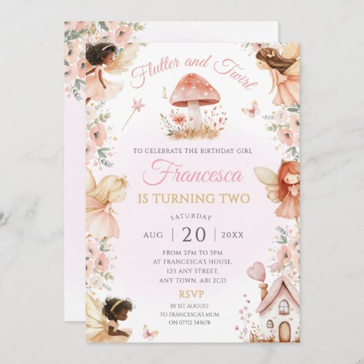 Betoverde Fairy Garden Verjaardagsfeest Nodig Magi Kaart (Voorkant / Achterkant)