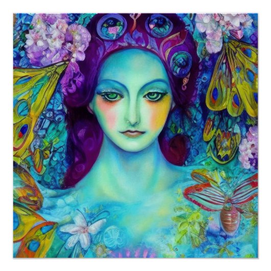 Betoverde Fairy Queen met vlinders Perfect Poster (Voorkant)