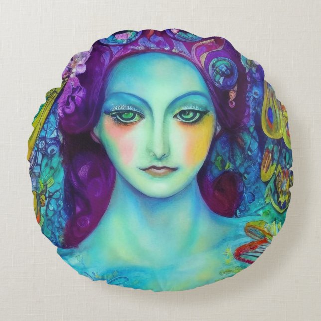 Betoverde Fairy Queen met vlinders Rond Kussen (Voorkant)