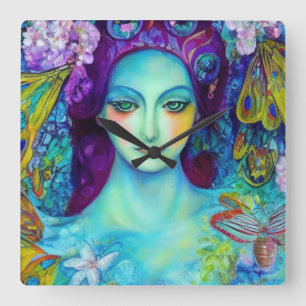 Betoverde Fairy Queen met vlinders Vierkante Klok