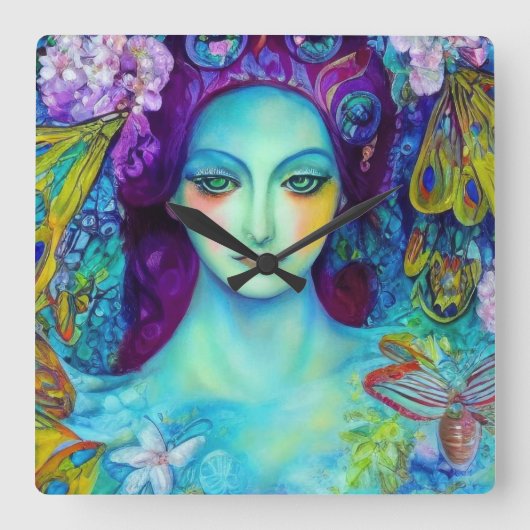 Betoverde Fairy Queen met vlinders Vierkante Klok (Voorkant)