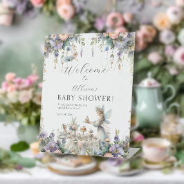 Betoverde Fairy Tea Party Bloemen Baby Meisje Douc Reclamebord Met Voetstuk
