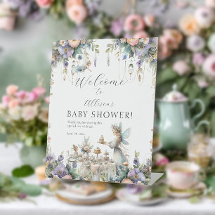 Betoverde Fairy Tea Party Bloemen Baby Meisje Douc Reclamebord Met Voetstuk