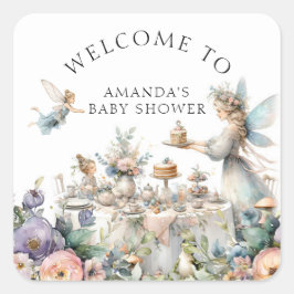 Betoverde Fairy Tea Party Bloemen Baby Meisje Douc Vierkante Sticker