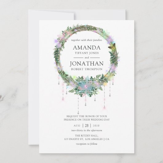 betoverde Fairy Wreath Wedding Kaart (Voorkant)