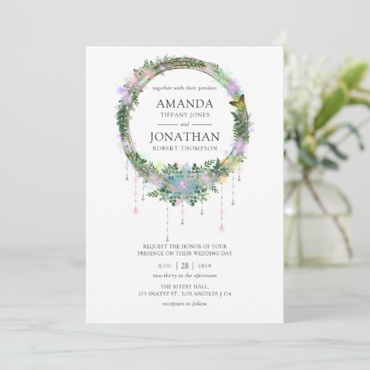 betoverde Fairy Wreath Wedding Kaart (Staand voorkant)