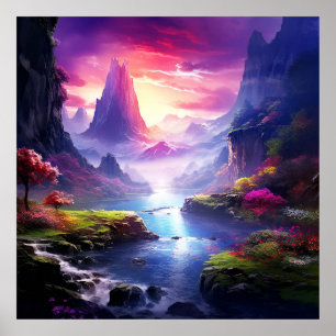 Betoverde Fantasie Kleurrijk Magisch Whimsical Lan Poster