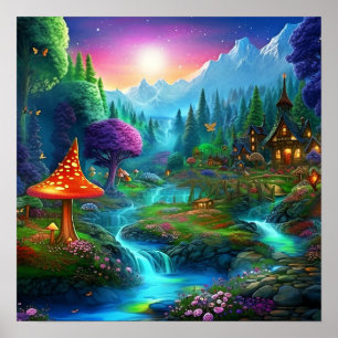 Betoverde Fantasie Kleurrijk Magisch Whimsical Lan Poster