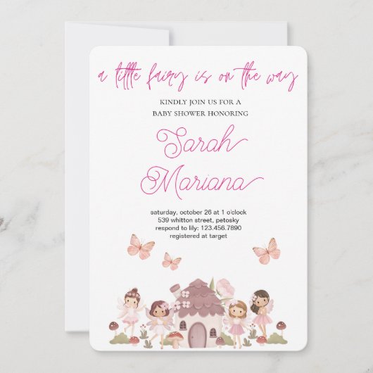 Betoverde fee baby shower kaart (Voorkant)
