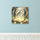 Betoverde fee in een pot in een magisch bos canvas afdruk (Insitu (Houten vloer))