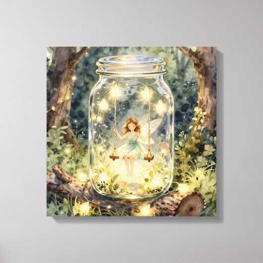 Betoverde fee in een pot in een magisch bos canvas afdruk (Voorkant)