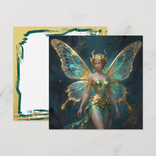 Betoverde fee in goud en turquoise blanco kaart (Voorkant / Achterkant)