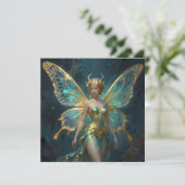 Betoverde fee in goud en turquoise blanco kaart (Staand voorkant)