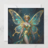 Betoverde fee in goud en turquoise blanco kaart (Voorkant)