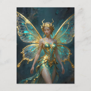 Betoverde fee in goud en turquoise briefkaart