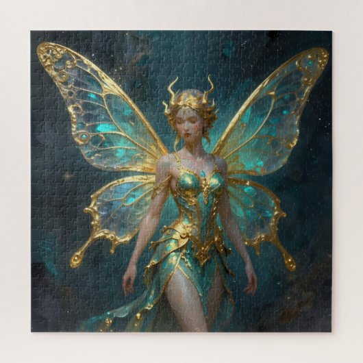 Betoverde fee in goud en turquoise legpuzzel (Verticaal)