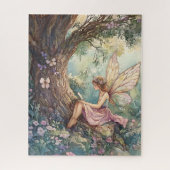 Betoverde fee in roze omringd door bloemen legpuzzel (Verticaal)