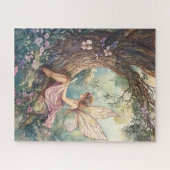 Betoverde fee in roze omringd door bloemen legpuzzel (Horizontaal)