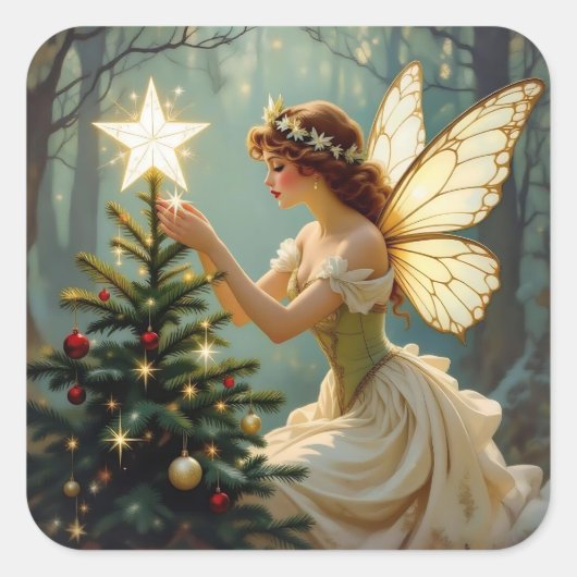 Betoverde Fee Kerstmis Vierkante Sticker (Voorkant)
