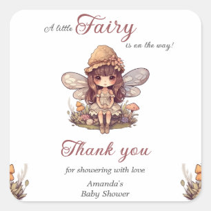 Betoverde fee met paddenstoelen Meisje Baby shower Vierkante Sticker