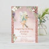 Betoverde Fee op Vogel Roze Goud Mooie Kaart (Staand voorkant)