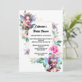 Betoverde fee roze roos bloemengouden pixie kaart (Staand voorkant)