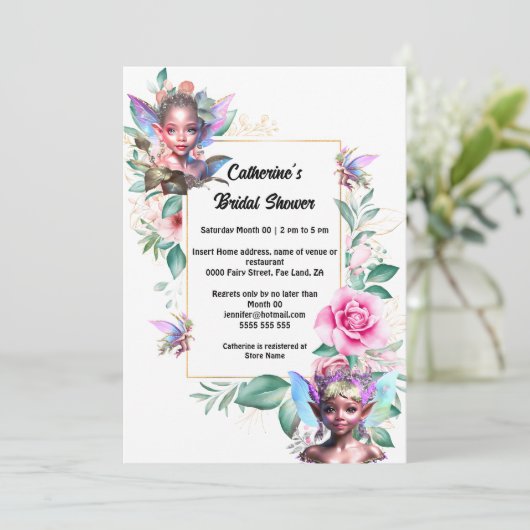 Betoverde fee roze roos bloemengouden pixie kaart (Staand voorkant)