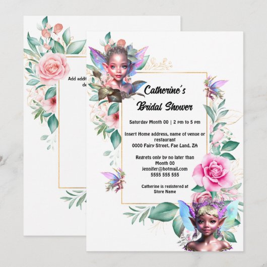 Betoverde fee roze roos bloemengouden pixie kaart (Voorkant / Achterkant)