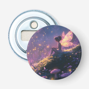 Betoverde fee zittend in een magisch bos button flesopener