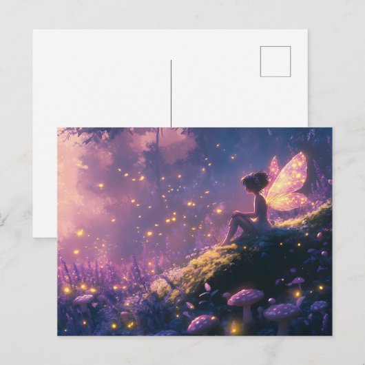 Betoverde fee zittend in een magisch bos feestdagenkaart (Voorkant / Achterkant)